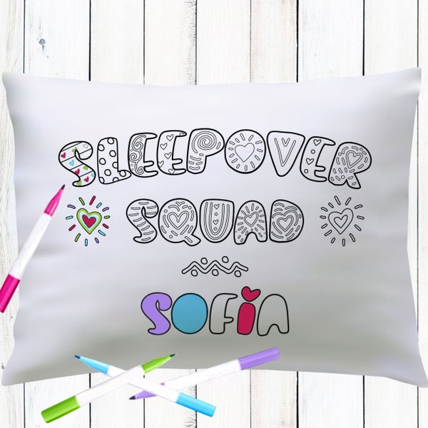 Sleepover Pillowcase - Coloring Pillow Case for Girls - Slumber Party Activity - Kids Color My Own Pillows with Name - Sleepover Art Project