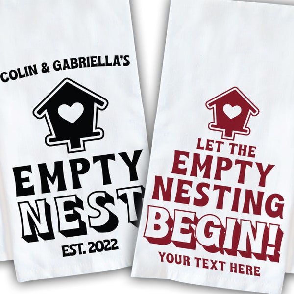 Empty Nester Gift - Custom Empty Nest Tea Towel - Funny Home Decor for New Empty Nesters - Gift for Parents of College Student - Mom + Dad