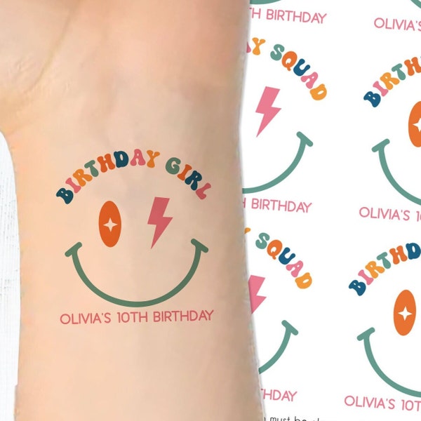 Birthday Squad Tattoos - Retro Birthday Party Favors - Custom Tattoos for Girls Birthday - Groovy Birthday Favors - Temporary Tattoos