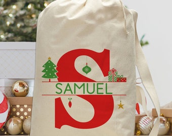 Monogram Christmas Bag - Extra Large Santa Sack - Kids Christmas Gift Bags - Jumbo Canvas Bag for Gifts from Santa - XL Oversize Holiday Bag