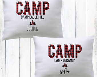 Camp Pillowcase with Name - Plaid Summer Camp Autograph Pillowcase for Kids - Girls Camp Pillow - Sleepaway Camp Personalized Pillowcase