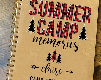 Kids Summer Camp Gifts - Personalized Notebooks - Custom Camp Journal for Girls - Red Plaid Camp Notebook - Sleepaway Camp Memories Diary