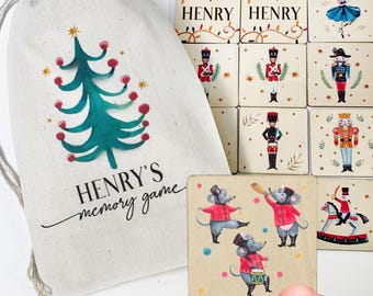 Personalized Nutcracker Wooden Memory Game | Christmas Gift for Kids | Stocking Stuffer for Toddlers | Custom Montessori Toy