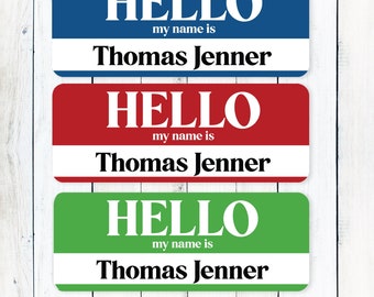 School Name Labels for Boys, Waterproof Name Labels, Childrens Custom Name Stickers, Hello Name Tag Stickers, Kids Skinny School Name Decals