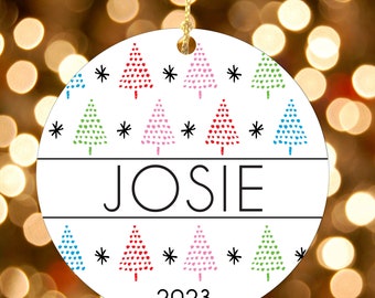 Personalized Christmas Ornaments - Modern Holiday Decor - Custom Name Ornaments for Kids - Colorful Tree Decorations - 2023 Keepsake Gift