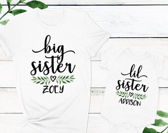 Matching Little Sister and Big Sister Bodysuit or Shirt - Personalized Sister Shirt Set - Big Sis Dog Bandana GIft - Toddler Sister Outfits