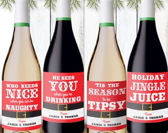 Custom Christmas Wine Labels, Holiday Party Gift, Wine Stickers, Holiday Wine Labels, Personalized Wine Label, Personalized Wine Stickers