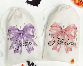 Personalized Halloween Favor Bag with Name | Ghost Bow Party Bag for Kids