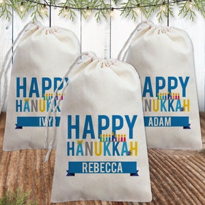 Personalized Happy Hanukkah Bags Canvas Reusable Gift Wrap