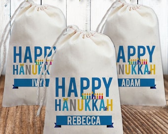 Personalized Happy Hanukkah Bags Canvas Reusable Gift Wrap