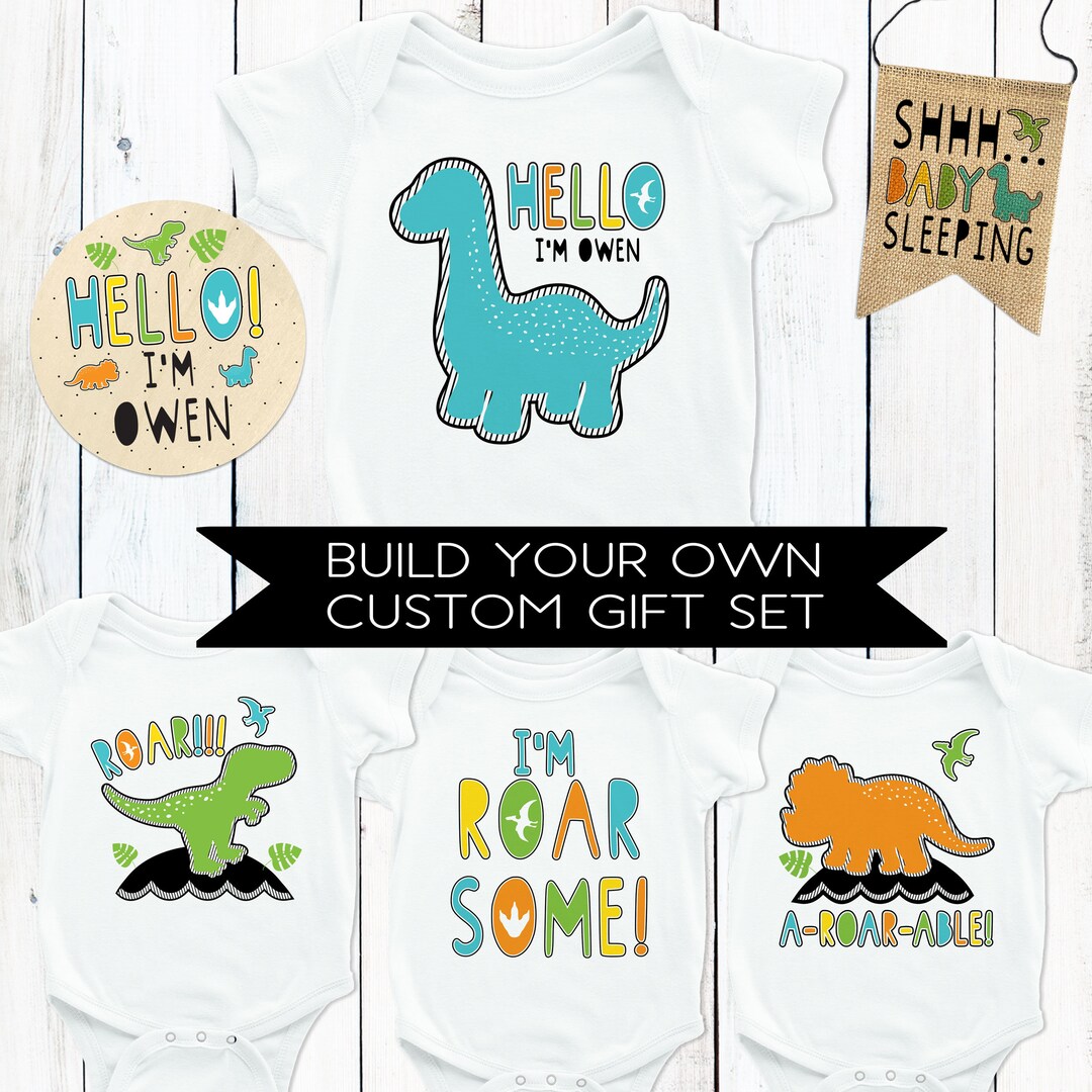 Baby Shower Gift Box for Boy - Dinosaur Newborn Boy Bodysuit ...