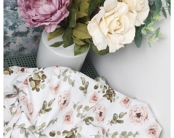 Eucalyptus and Roses Teen Bedding Set - Cot Bed Linen - Single Size Fern Bedding - Eucalyptus Leaves Duvet and Cushion Cover