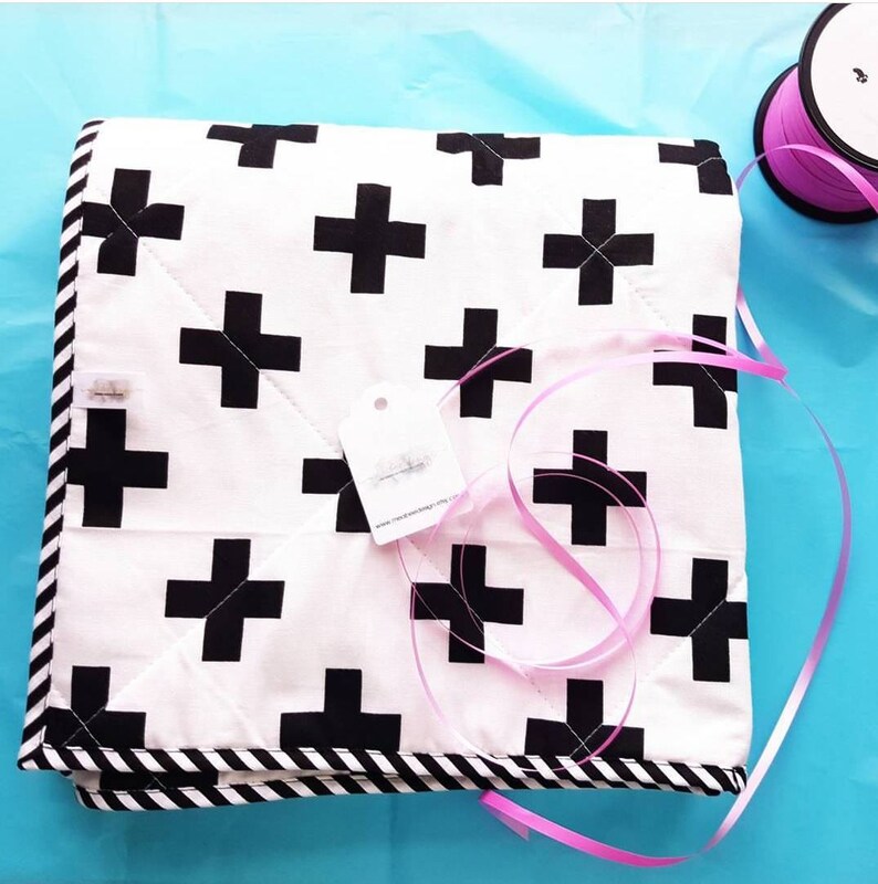 Swiss Cross Baby Blanket Monochrome Quilt Black and White Etsy UK