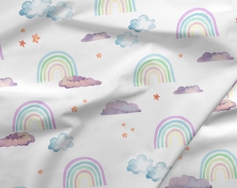 Pastel Rainbow Bedding, Bed Linen for Kids, Nursery Bedding, Rainbows and Clouds, Nursery Duvet and Pillow Cover, Single Bedding for Kids.