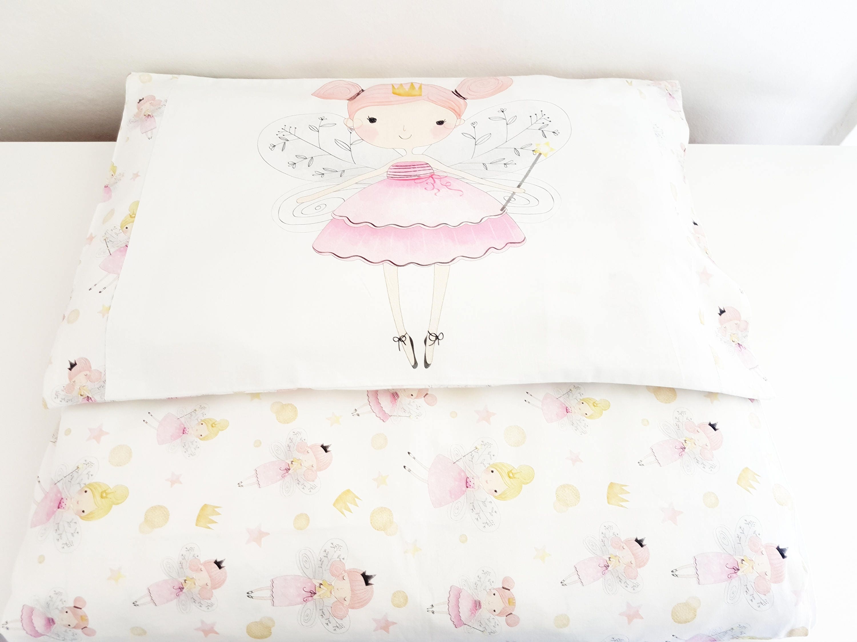 Pink fairy cot bedding set. Baby girl bedding. Duvet and two Etsy