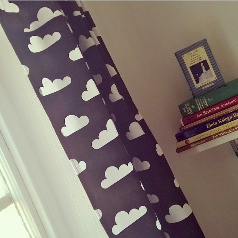 Blackout Nursery Curtains Grey Clouds Kids Window Drapes Etsy