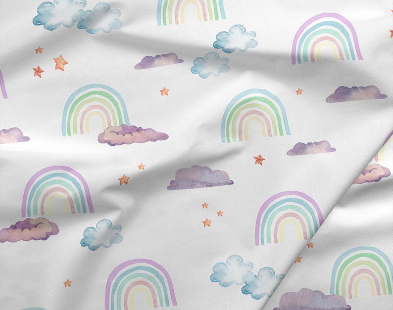 Rainbows Blackout Nursery Curtains , Rainbows Window Drapes, Customised Eyelet Curtains, Nursery Thermal Curtains, Pencil Pleat Curtains. image 6