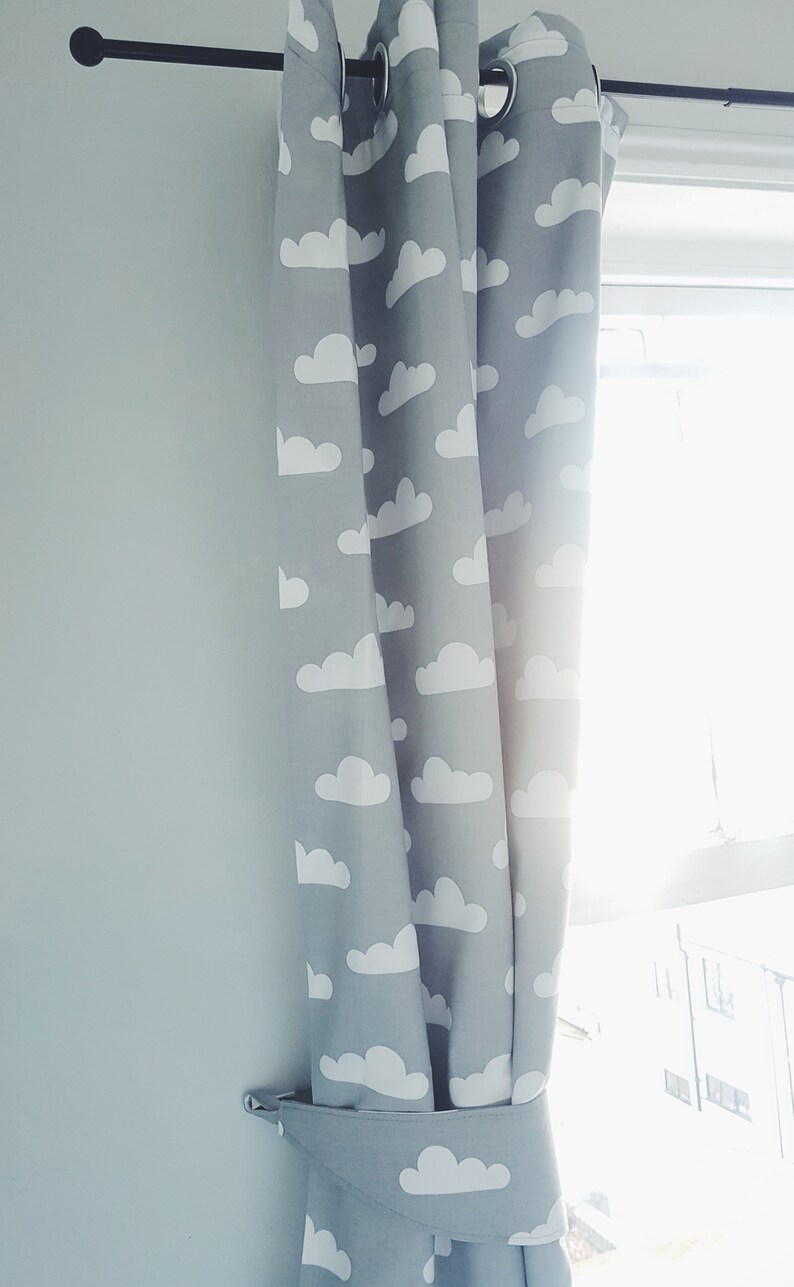 Blackout Nursery Curtains Grey Clouds Kids Window Drapes Etsy