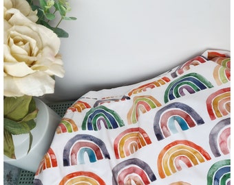 Watercolour Rainbows Nursery Bedding Set - Cot Bed Linen - Toddler Nursery Bedding - Rainbow Boho Nursery Duvet and Cushion Cover