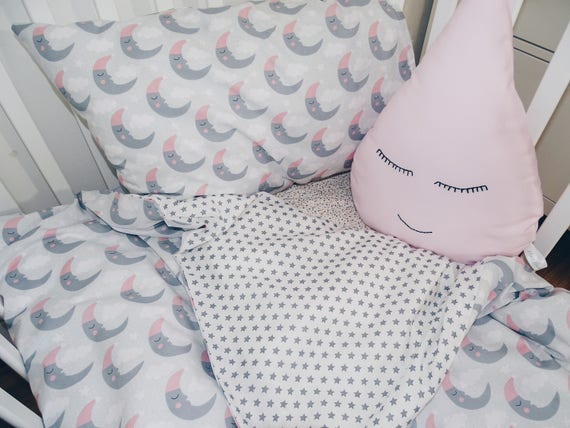 grey and pink cot bedding