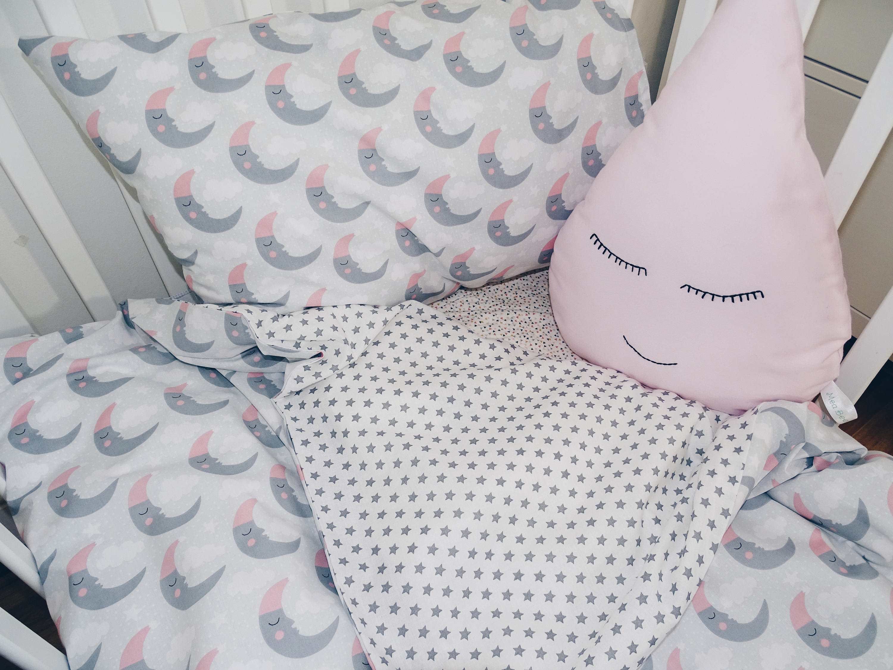 pink grey cot bedding