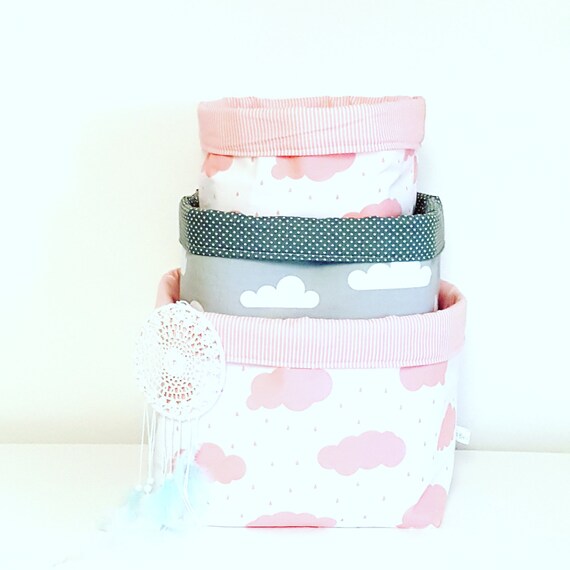 Nursery Storage Basket Pink And Grey Clouds Nursery Decor Etsy
