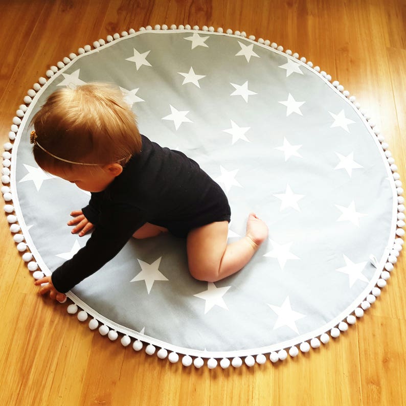 Monochrome Round Baby Play Mat with Stars Modern Nursery Etsy