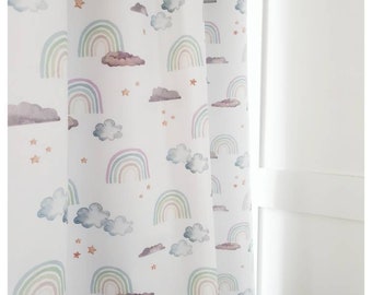 Rainbows Blackout Nursery Curtains , Rainbows Window Drapes, Customised Eyelet Curtains, Nursery Thermal Curtains, Pencil Pleat Curtains.
