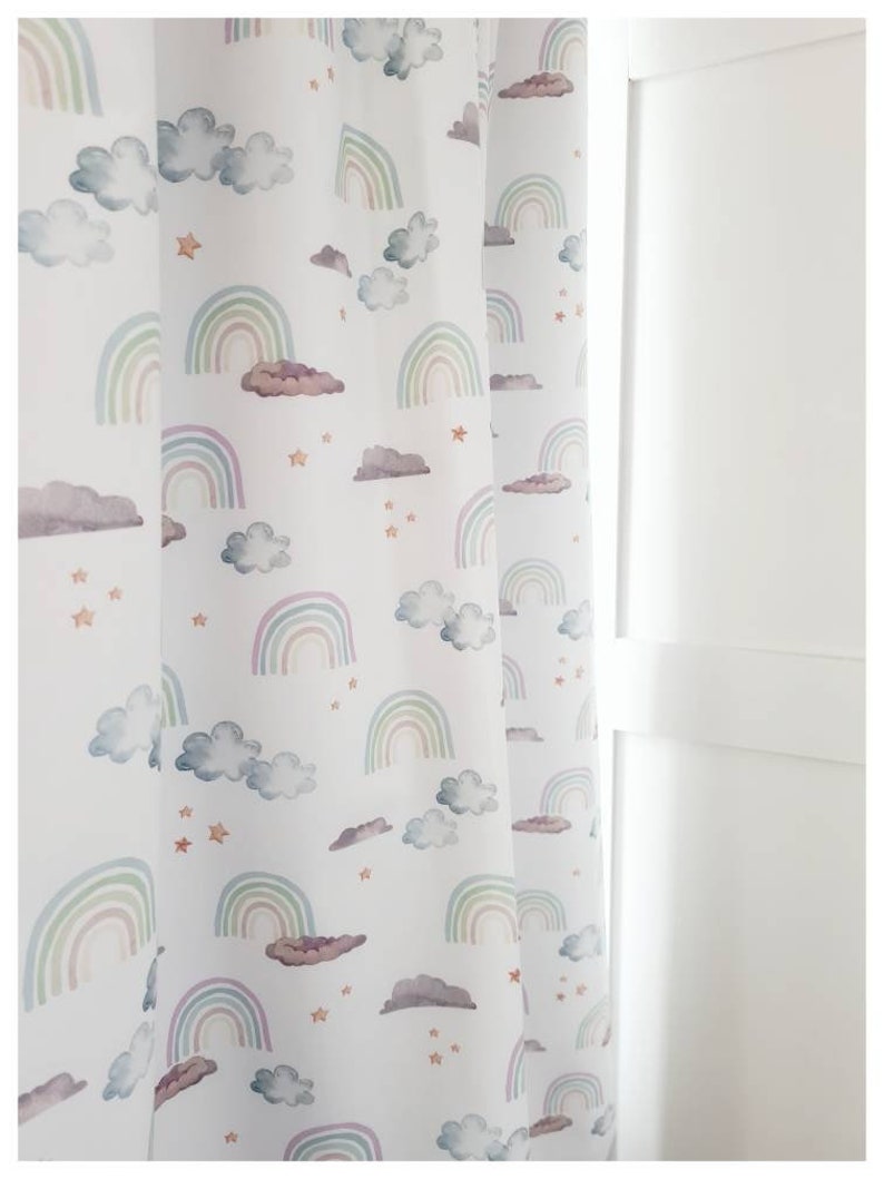 Rainbows Blackout Nursery Curtains , Rainbows Window Drapes, Customised Eyelet Curtains, Nursery Thermal Curtains, Pencil Pleat Curtains. image 1