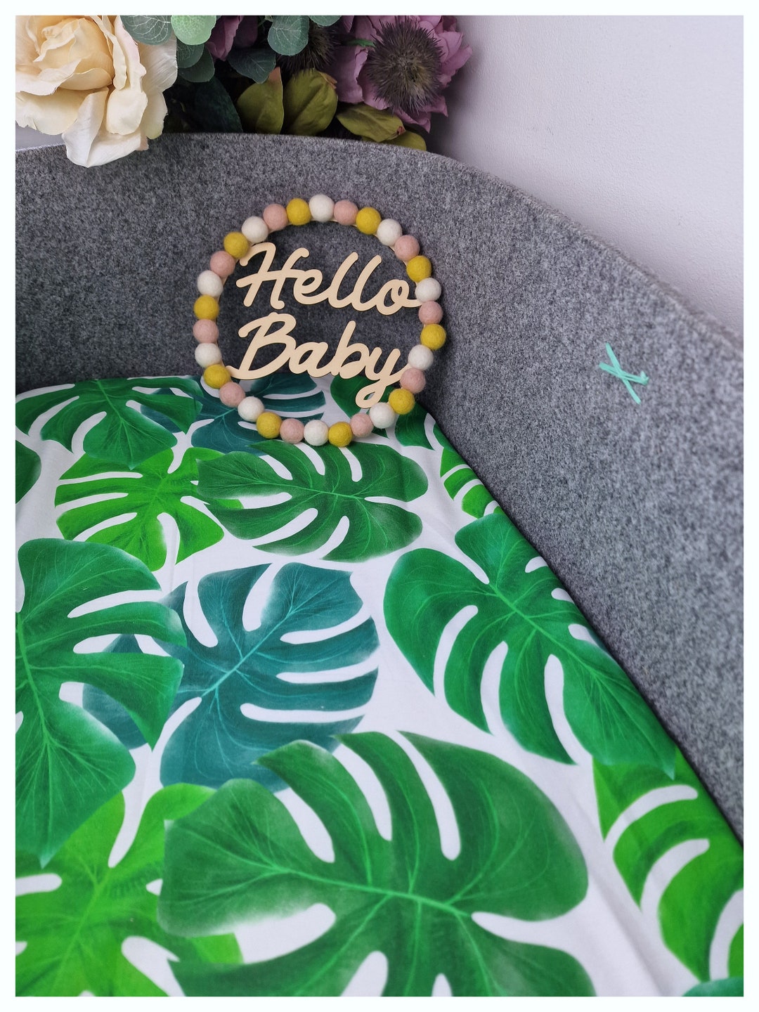 Green Monstera Leaves Sheet Moses Basket Sheet Soft Cotton Etsy