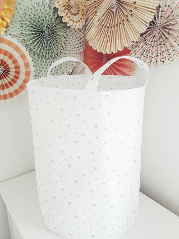 Extra Large Toy Basket Kids Bedroom And Nursery Bin White And Silver Stars Laundry Hamper Basket