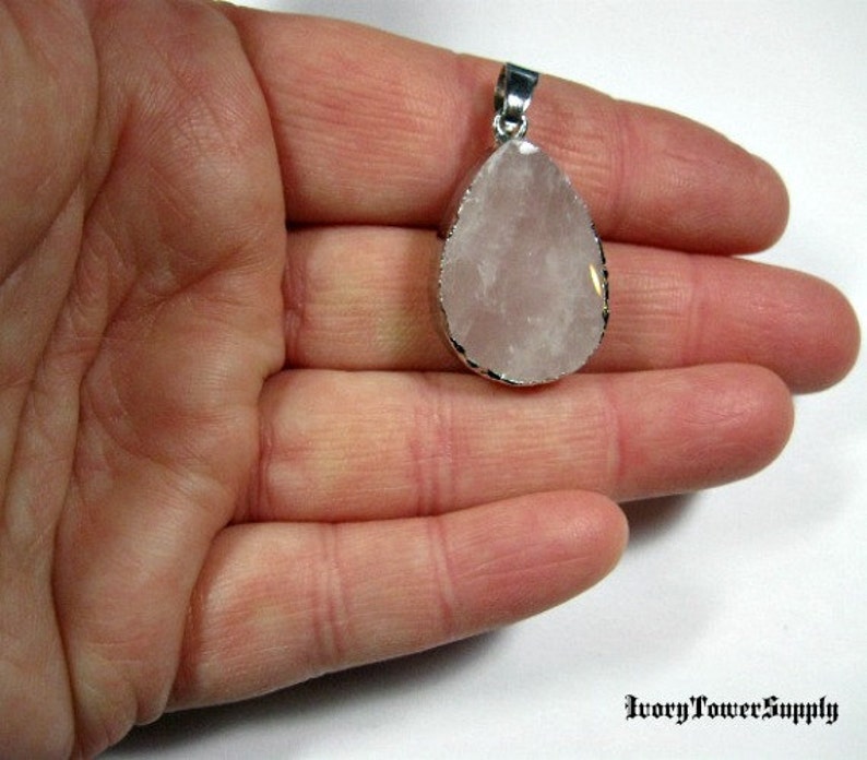 Focal Pendant Natural Rose Quartz Pendant Pink Beads Electroplated Silver Tone Pendant Semi Precious Stone Gemstone Pendants