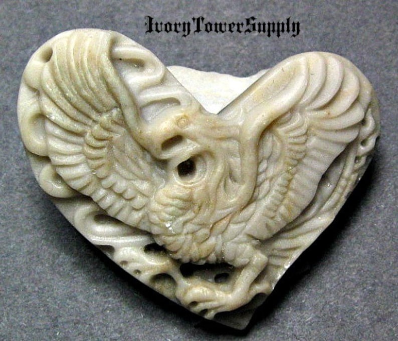 Focal Bead Natural Stone 1 Carved Eagle Stone Pendant Bead Bird Pendant Semi precious Gemstone Bead 49x46mm Ribbon Jasper