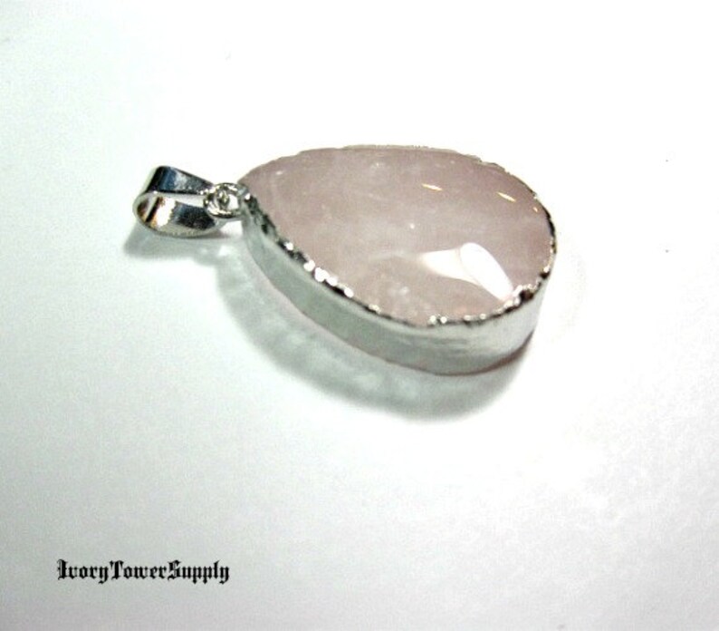 Focal Pendant Natural Rose Quartz Pendant Pink Beads Electroplated Silver Tone Pendant Semi Precious Stone Gemstone Pendants