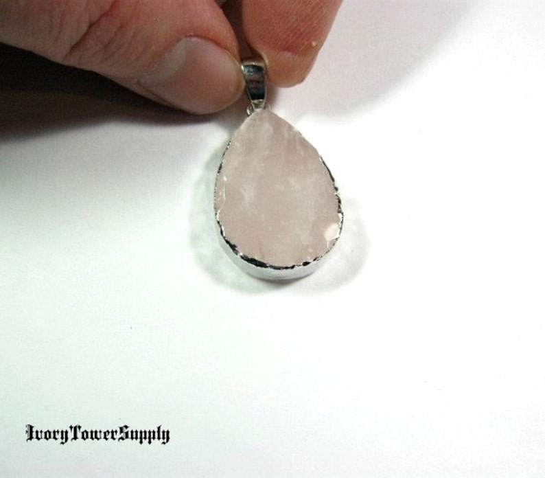 Focal Pendant Natural Rose Quartz Pendant Pink Beads Electroplated Silver Tone Pendant Semi Precious Stone Gemstone Pendants