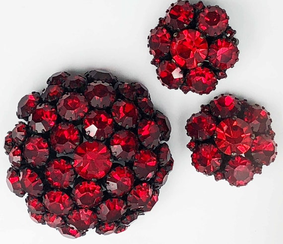 Vintage WARNER Red Rhinestone Set*Designer Signed*Aus… - Gem