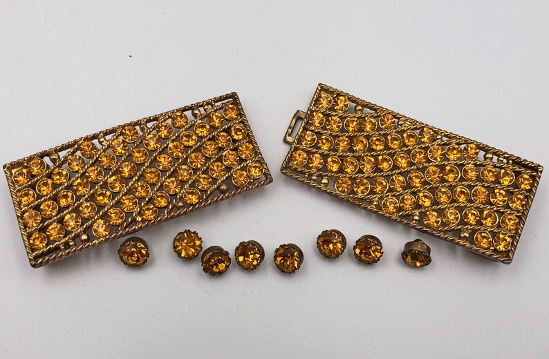 Vintage Christian Dior Jeweled Buckle*Gold Rhinestone Buttons*Dress Decoration*Sparkly