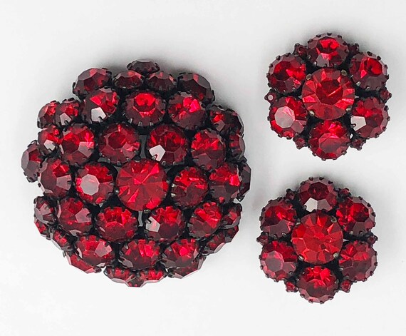 Vintage WARNER Red Rhinestone Set*Designer Signed*Aus… - Gem
