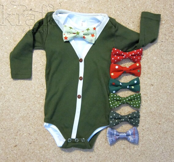 Items similar to CHRISTMAS OUTFIT- Baby Boy Olive/Ivory Cardigan Outfit ...
