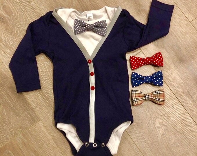 Baby Boy Navy Blue With Gray Cardigan Outfit With Your Choice Etsy