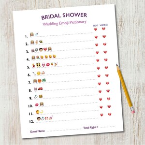 Bridal Shower Emoji Pictionary / Wedding Emoji Pictionary / Bridal Shower Game / Wedding Shower Game / INSTANT Printable 5x7