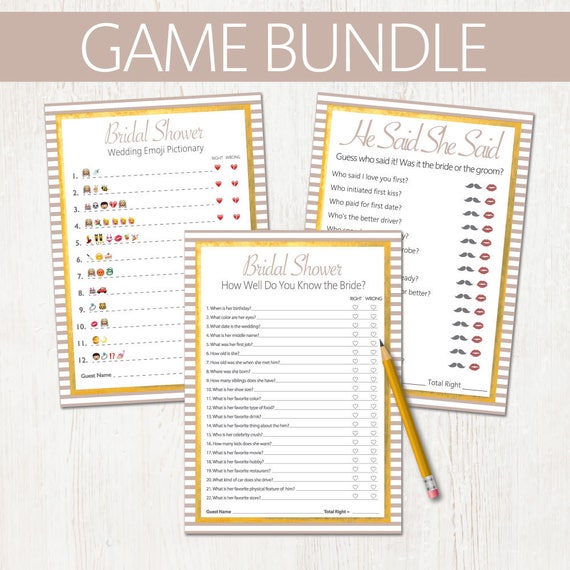 Bridal Shower Game Bundle How Well Do You Know the Bride Etsy