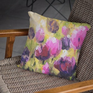 Outdoor Flower Pillow for Patio Floral Pillow Tulip Decor for Patio Flower Outdoor Decor Gift Purple Pillow Tulip Art Deck Decor Gift Idea