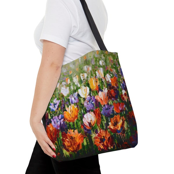 Tulip Tote Bag Tulip Art Grocery Tote with Art Flower Garden Bag Floral Bloom Shoulder Bag Tulip Heavy Duty Floral Bag Modern Tote for Her