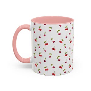Cherry Mug Cherry Coffee Mug Cherries Pattern Cherry Art Cherries Mug Gift for Cherry Lover Coquette Gift Ceramic Mug with Cherry Design Pink