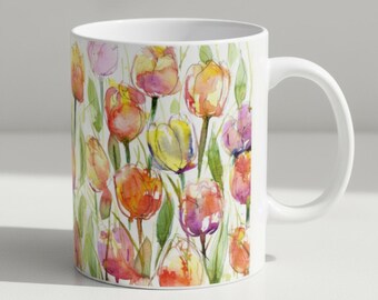 Tulip Mug Flower for Mom Gift Ceramic Mug with Tulip Flower Coffee Mug for Friend Tulip Gift for Mothers Day Gift for Grandma Tulip Mug Gift