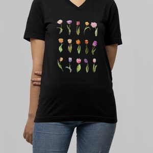 Tulip Garden Shirt Tulip V-Neck Gift Floral Tshirt Womens Flower Shirt Gift Gardener Tshirt Flower Tulips Tee Art Shirt Gift for Christmas