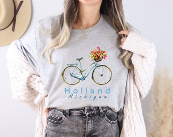 Holland Chirurgisches Tshirt Holland MI Shirt Tulpe Zeit Tshirt Festival Shirt Holland Fahrrad mit Tulpen Tshirt mit Tulpe Design