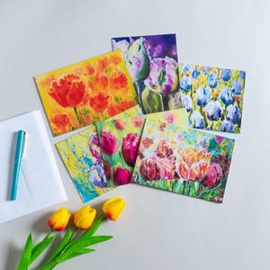 Kaartenset tulpenkunst Tulp schilderij wordt afgedrukt Framebare bloemenkaarten Kunst in bloei Winnende kunst bloemsierkunst Notitiekaartenset Assortiment bloemsierkunst