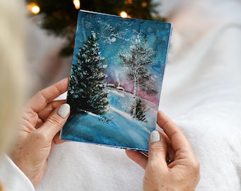 Original Watercolor Painting Winter Landscape Hand Painting Winter Watercolor Painting Snowy Pine Tree Art Small Painting Original